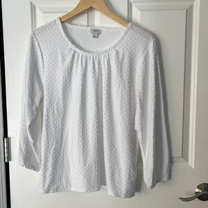 J. Crew White Textured Swiss dot Blouse Sz large